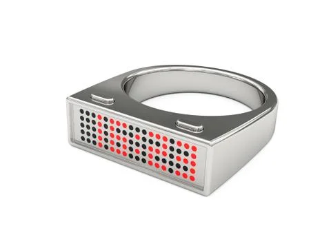 Silver ring with electronic led watch inside. exclusive design Illustrazione stock