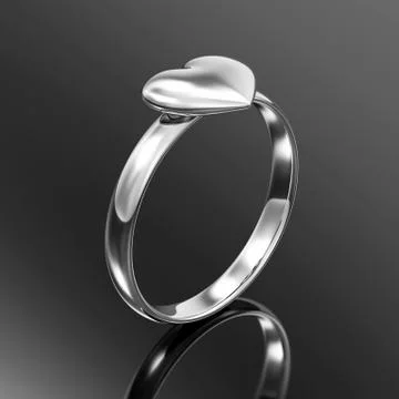 Silver Ring with Heart Shape. Love and Romantic Symbol on black background Stock Illustration