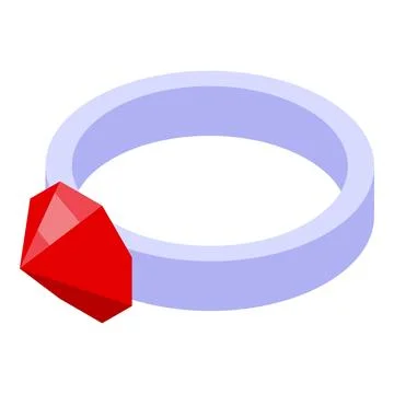 Silver ring holding a big red ruby isometric icon Stock Illustration