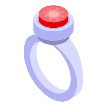 Silver ring holding sparkling red gemstone isometric icon Stock Illustration