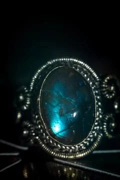 Silver ring with labradorite Foto stock