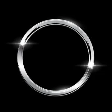 Silver ring with shadow isolated on black background. Vector golden frame. Stock Illustration