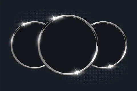 Silver rings on dark background. Vector design element. Stock Illustration
