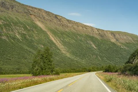 The Silver Road E95 between Vasterbotten, middle Lapland to Norwegian Stock Photos