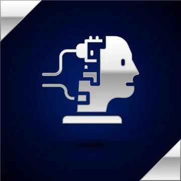 Silver Robot connected for maintenance icon isolated on dark blue background. Stock Illustration