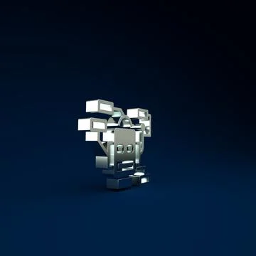 Silver Robot icon isolated on blue background. Artificial intelligence, machi 스톡 일러스트