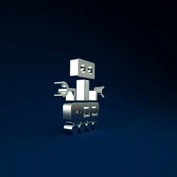 Silver Robot icon isolated on blue background. Artificial intelligence, machi Illustrazione stock
