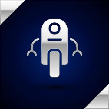 Silver Robot icon isolated on dark blue background. Artificial intelligence Stock-Illustration