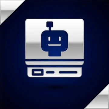 Silver Robot icon isolated on dark blue background. Artificial intelligence,  Stock Illustration