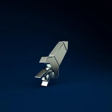 Silver Rocket ship with fire icon isolated on blue background. Space travel.  Stock Illustration