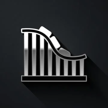 Silver Roller coaster icon isolated on black background. Amusement park Ilustração Stock