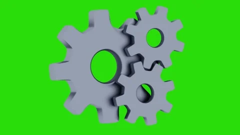 Silver Rotating Gears on Green Screen Background Seamless Loop Animation Stock Footage 303133548