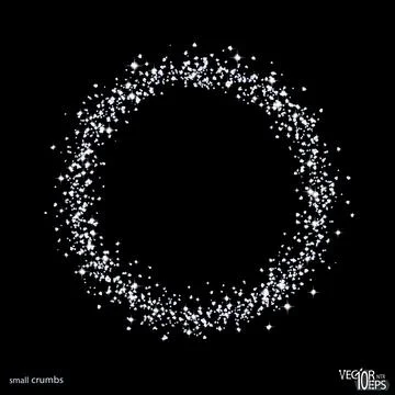 Silver round frame, sparkles. Shiny silverish circle crumbs. Glitter dust Stock Illustration