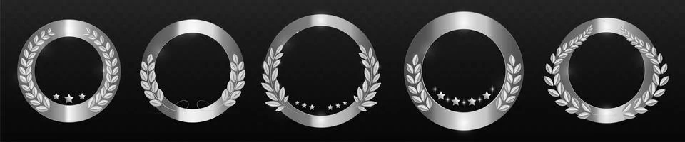 Silver round frames with laurel wreath and stars Stock Illustration