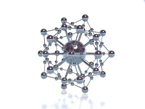 Silver Round  Molecule Logo Structure - 3D Rendering Fractal Image Stock Illustration