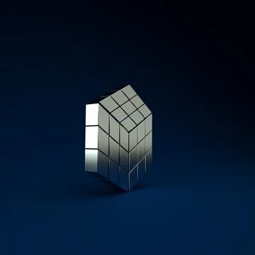 Silver Rubik cube icon isolated on blue background. Mechanical puzzle toy. Ru Stockillustratie
