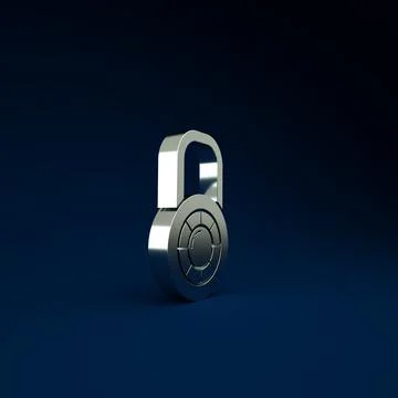 Silver Safe combination lock wheel icon isolated on blue background. Combinat 스톡 일러스트
