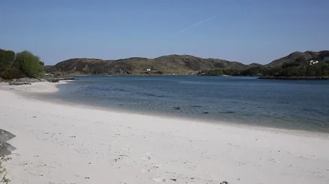 Silver Sands of Morar beautiful white sandy beach in Scotland clear blue sea Stock Footage 66465391