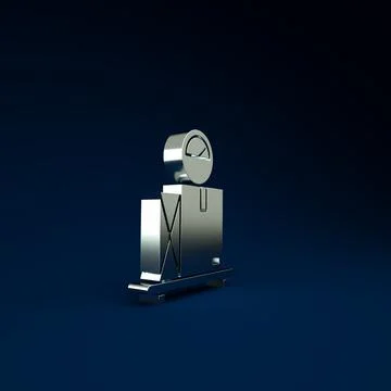 Silver Scale with cardboard box icon isolated on blue background. Logistic an イラスト素材