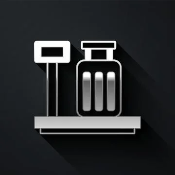Silver Scale with suitcase icon isolated on black background. Logistic and Stock Illustration