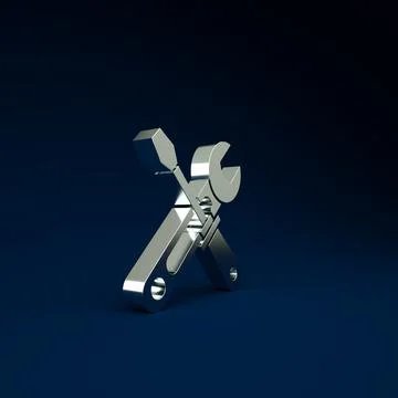 Silver Screwdriver and wrench tools icon isolated on blue background. Service Stock Illustration