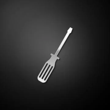 Silver Screwdriver icon isolated on black background. Long shadow style. Vector Stock Illustration