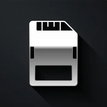 Silver SD card icon isolated on black background. Memory card. Adapter icon イラスト素材