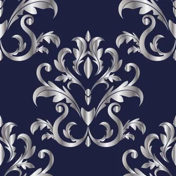 Silver seamless floral pattern on a dark blue background Ilustración de archivo