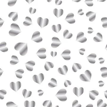 Silver seamless pattern, romantic background with hearts Stock Illustration