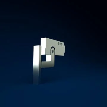 Silver Security camera icon isolated on blue background. Minimalism concept.  Illustrazione stock
