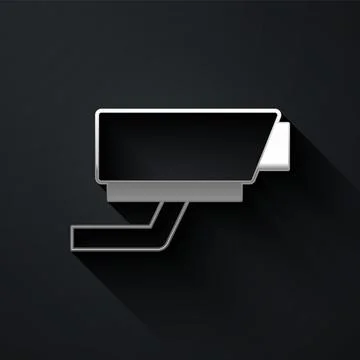 Silver Security camera icon isolated on black background. Long shadow style Illustrazione stock