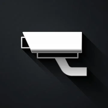 Silver Security camera icon isolated on black background. Long shadow style Stock Illustration