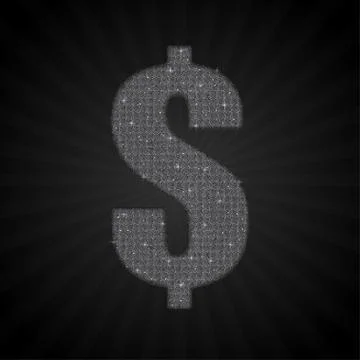 Silver Sequin Dollar USD. Money Label. Stock Illustration