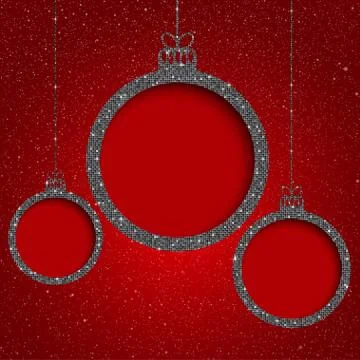 Silver Sequin Frame. Star sky. Christmas Ball. Stock Illustration