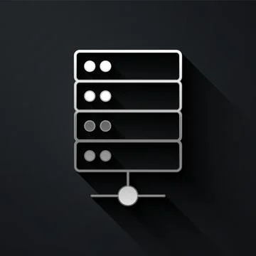 Silver Server, Data, Web Hosting icon isolated on black background. Long shadow 스톡 일러스트