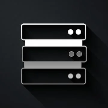 Silver Server, Data, Web Hosting icon isolated on black background. Long shadow 스톡 일러스트