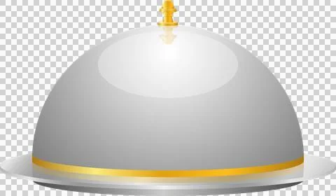A silver serving dome with a gold accent trim and handle sits on a round si.. Stock Illustration