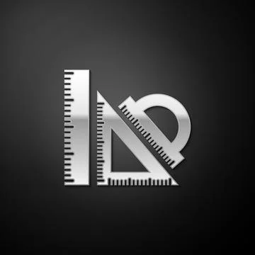 Silver Set ruler, triangular ruler and protractor icon isolated on black Stock Illustration