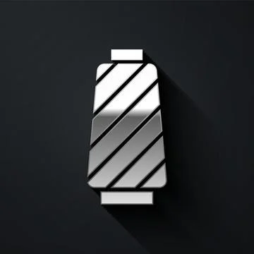 Silver Sewing thread on spool icon isolated on black background. Yarn spool Stock Illustration