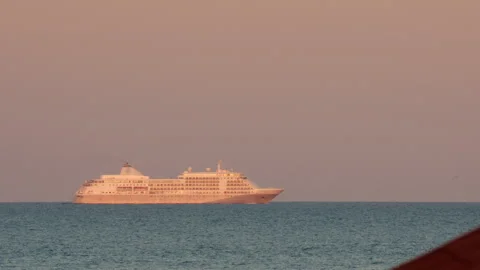 Silver Shadow cruise ship sailing on the Mediterranean Sea, its white hull Stockbeeldmateriaal 348093595