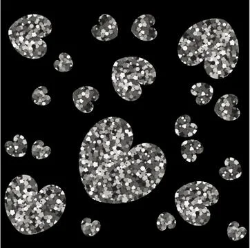 Silver shape of hearts on black background. Stock Illustration