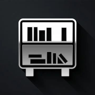 Silver Shelf with books icon isolated on black background. Shelves sign. Long Stock Illustration