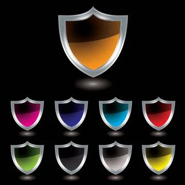 Silver shield black Silver bevel shield with colour variation and drop sha... Stock Photos
