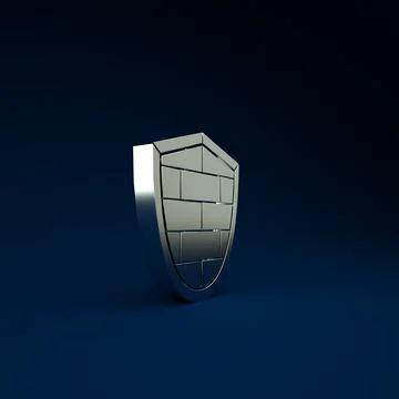 Silver Shield with cyber security brick wall icon isolated on blue background Stock Illustration