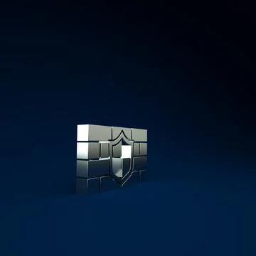 Silver Shield with cyber security brick wall icon isolated on blue background Stock Illustration