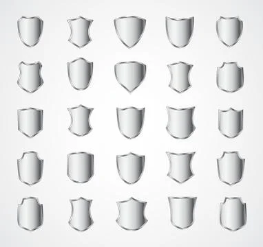 Silver shield design set with various shapes. Stock-Illustration