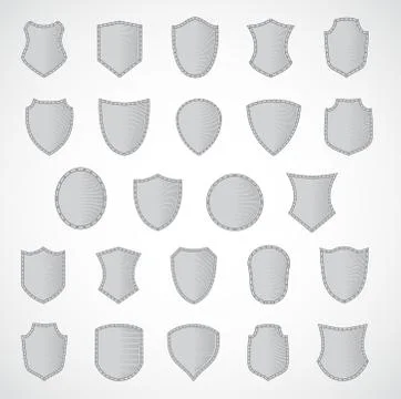 Silver shield design set with various shapes. Style engraving Stock Illustration