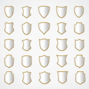 Silver shield design set with various shapes. Stock Illustration