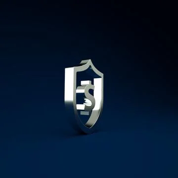 Silver Shield with dollar symbol icon isolated on blue background. Security s Stock Illustration