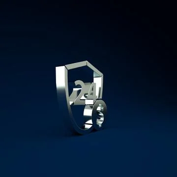 Silver Shield with dollar symbol icon isolated on blue background. Security s Stock Illustration